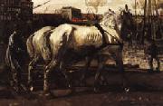 Two White Horses Pulling Posts in Amsterdam George-Hendrik Breitner
